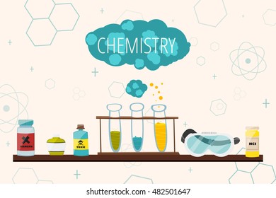 Colorful illustration with scientific instruments and equipment for research. Vector illustration