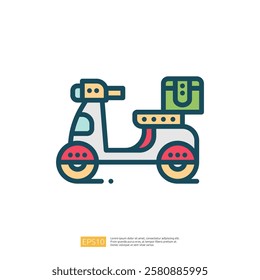 A colorful illustration of a scooter with a delivery box, representing transportation and delivery services.