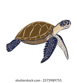 Colorful illustration of a sea turtle. Design element, vector