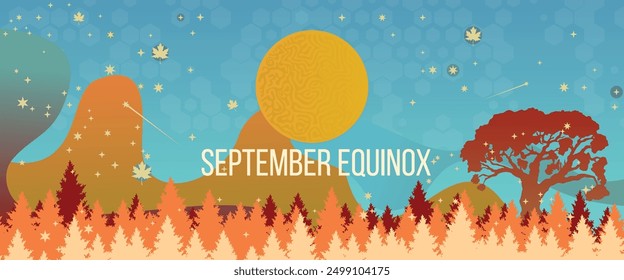 Colorful illustration of September Equinox. Autumn colors.