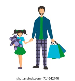 Colorful illustration set of different cartoon characters in modern flat style. Happy family. Vector design.