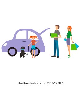 Colorful illustration set of different cartoon characters in modern flat style. Happy family. Vector design.