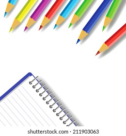 colorful illustration with set of pencils  on a white background