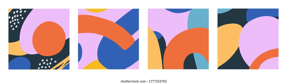 Colorful illustration set in vector. Collection of abstract backgrounds with different shapes. Backdrop, template for social media, banner. Bright contemporary abstraction.