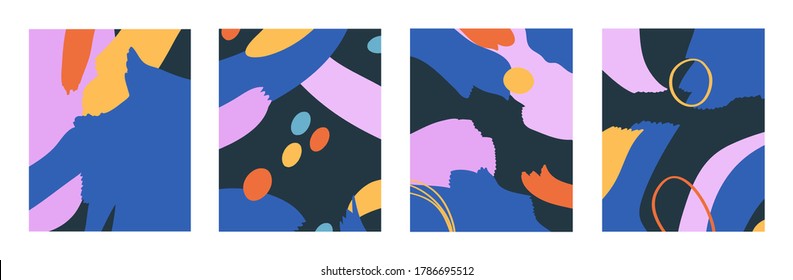 Colorful illustration set in vector. Collection of abstract backgrounds with different shapes. Backdrop, template for social media, banner. Bright contemporary abstraction.