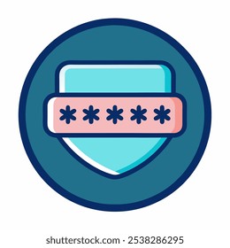 A colorful illustration of a shield with a password field, perfect for representing security, privacy, and data protection. This fun and playful graphic is ideal for websites, apps.