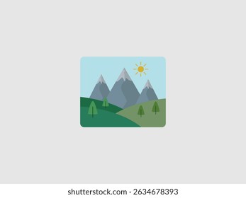 A colorful illustration showing a landscape with mountains