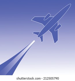 colorful illustration with silhouette of airplane in flight for your design