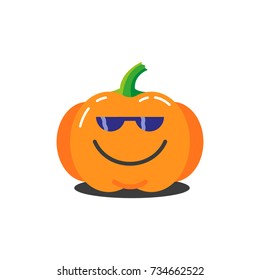 colorful illustration of simple cartoon funny pumpkin for halloween in sunglasses