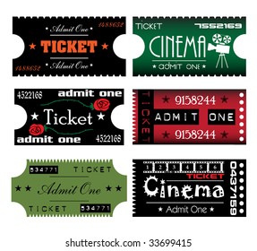 Colorful illustration with six tickets made in various styles