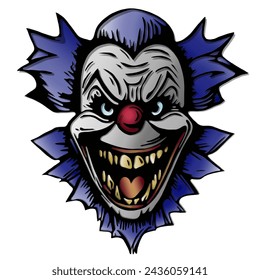 Colorful illustration of smiling scary clown.