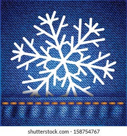 colorful illustration with snowflake on jeans texture  for your design