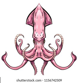 Colorful illustration of squid. The object is separate from the background. Illustration for printing on T-shirts, covers, sketches of tattoos and your design.