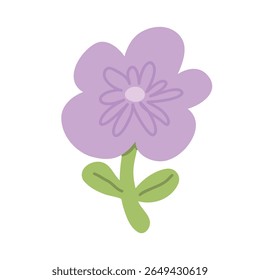 Colorful illustration in stylized spring bloom with purple daisy flower. This vector illustration conveys the harmony of nature and is perfect for gardening themes, wall art or floral branding.