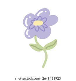 Colorful illustration in stylized spring bloom with purple daisy flower. This vector illustration conveys the harmony of nature and is perfect for gardening themes, wall art or floral branding.