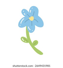 Colorful illustration in stylized spring bloom with blue daisy flower. This vector illustration conveys the harmony of nature and is perfect for gardening themes, wall art or floral branding.