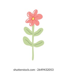 Colorful illustration in stylized spring bloom with red daisy flower. This vector illustration conveys the harmony of nature and is perfect for gardening themes, wall art or floral branding.