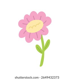 Colorful illustration in stylized spring bloom with pink daisy flower. This vector illustration conveys the harmony of nature and is perfect for gardening themes, wall art or floral branding.