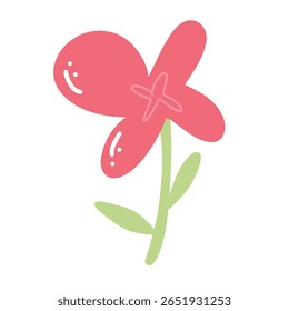 Colorful illustration in stylized spring bloom with red daisy flower. This vector illustration conveys the harmony of nature and is perfect for gardening themes, wall art or floral branding.