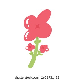 Colorful illustration in stylized spring bloom with red daisy flower. This vector illustration conveys the harmony of nature and is perfect for gardening themes, wall art or floral branding.