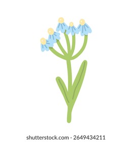 Colorful illustration in stylized spring blooming with blue daisy flower with several buds. This vector illustration conveys the harmony of nature and is perfect for gardening themes, wall art or flor