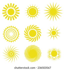 colorful illustration  with sun icons set on white background