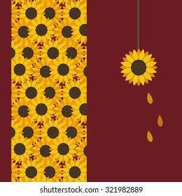 Colorful illustration with sunflowers. Abstract garden template for birthday card
