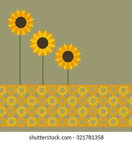 Colorful illustration with sunflowers. Abstract template for card