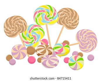 colorful illustration with sweet lollipops isolated