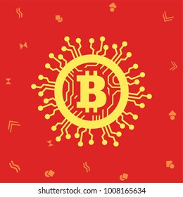 Colorful illustration technologically coins of bitcoin technology and cryptocurrency. Design in flat style for your website or mobile app