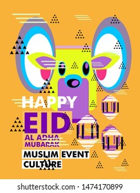 Colorful illustration with text eid al adha mubarak has mean muslim event, banner or poster design vector