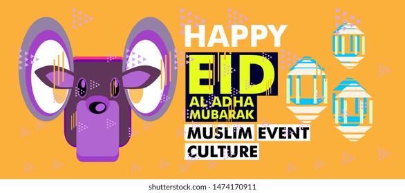 Colorful illustration with text eid al adha mubarak has mean muslim event, banner or poster design vector