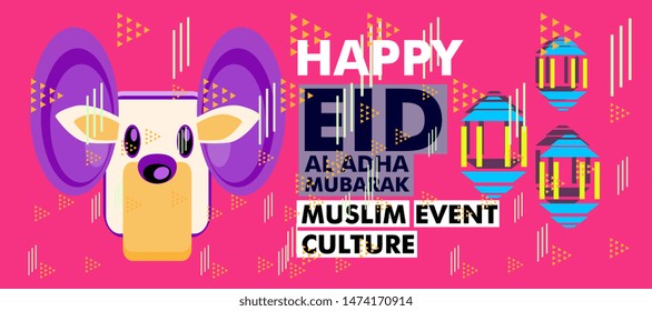 Colorful illustration with text eid al adha mubarak has mean muslim event, banner or poster design vector