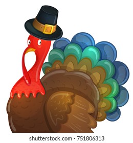 Colorful illustration of Thanksgiving day turkey, cartoon illustration. Vector.