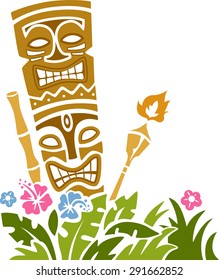 Colorful Illustration of a Tiki Statue Stencil