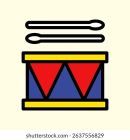 Colorful Illustration of a Toy Drum With Drumsticks on a Light Background