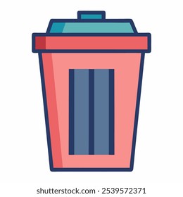 A colorful illustration of a trash can with a lid. It has a simple, clean design, making it perfect for a variety of uses. The trash can is a useful icon for any project related to waste management.