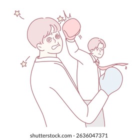 A colorful illustration of two spirited boxers in gloves, playfully sparring in a lively match for fun