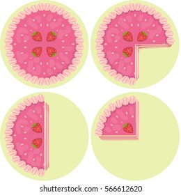 Colorful Illustration Using Cakes to Demonstrate the Concept of Fractions