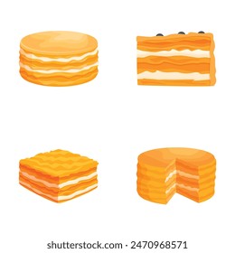 Colorful illustration of various cake slices, perfect for dessert menu design elements