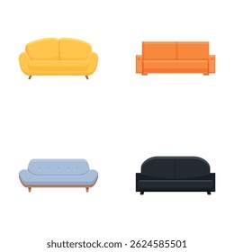 Colorful illustration of various modern sofas and couches for interior design use
