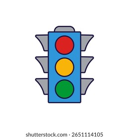 A colorful illustration of a vertical traffic light, displaying red, yellow, and green signals, symbolizing traffic control or go stop indicators.