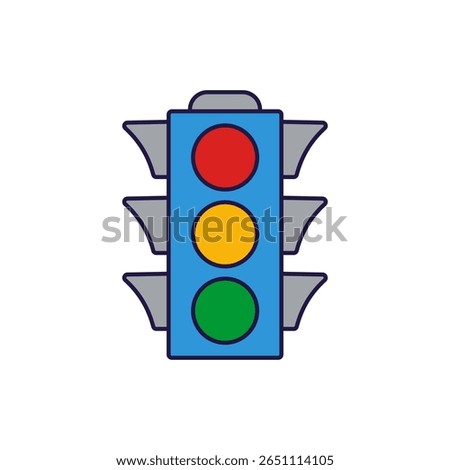A colorful illustration of a vertical traffic light, displaying red, yellow, and green signals, symbolizing traffic control or go stop indicators.