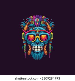 A Colorful Illustration Vibrant Reggae Skull