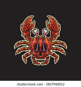 Colorful Illustration vintage engraving crab with skull head with hand drawing style