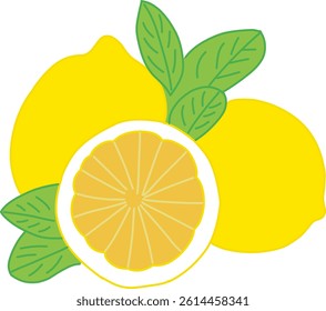 Colorful illustration of whole lemons and a lemon slice