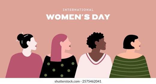 A colorful illustration of women of different ethnicities celebrating International Women’s Day. A vibrant tribute to women's empowerment and unity