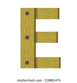 colorful illustration with wood letter E on a white background