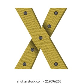 colorful illustration with wood letter X  on  a white background