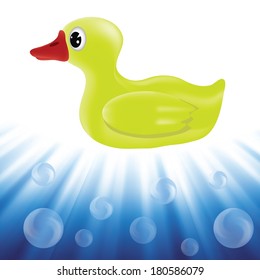 colorful illustration with yellow duck in blue water for your design